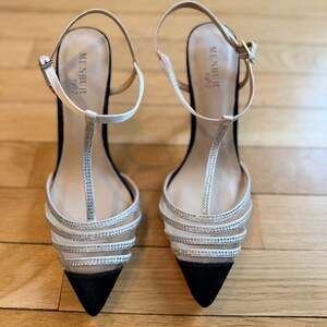 Menbur 1967 Rhinestone Embellished T-Strap Pointed Toe Pumps